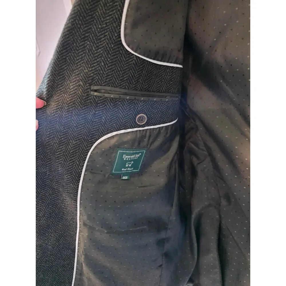 Emerald Isle Weaving Irish Wool Blend Blazer Herringbone Sport Jacket Men’s 46R